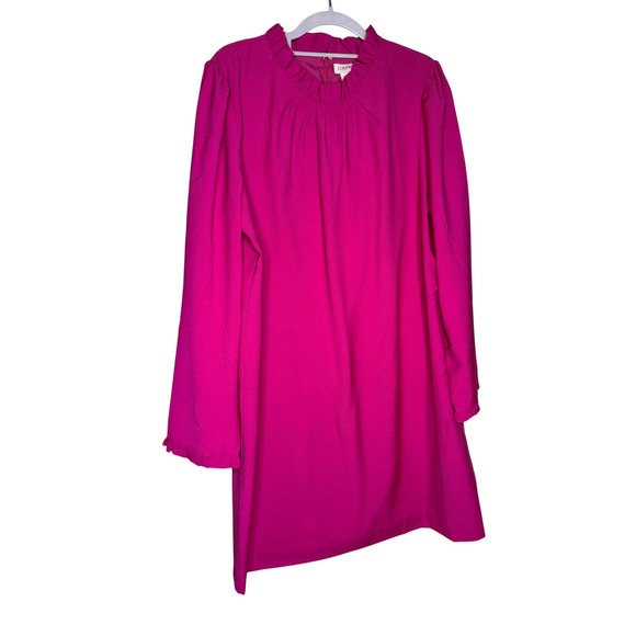 J.crew fushia pink ruffle neck long sleeve mini dress - Picture 2 of 11